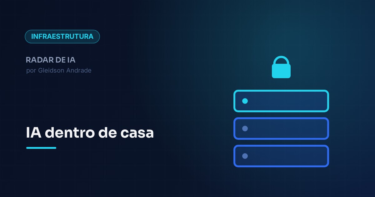 Ilustração editorial: servidor local rodando modelos de IA de código aberto
